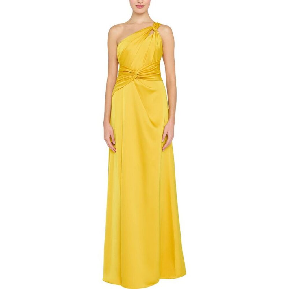 Theia Womens Gloria Twist A-Line Gown, Yellow